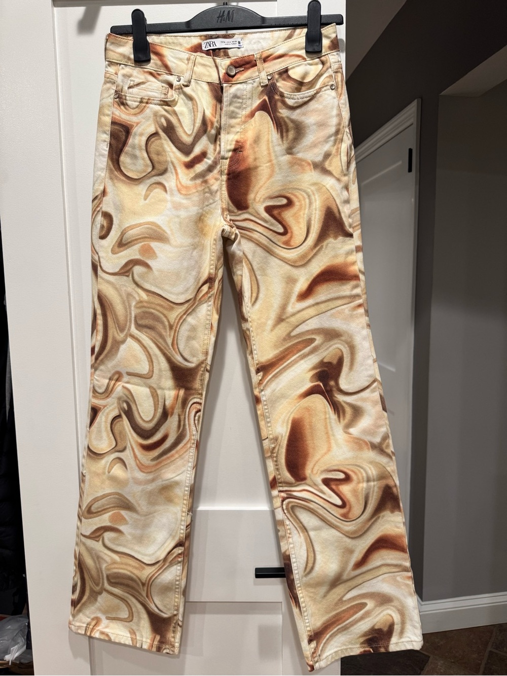 Zara Swirl-Print Brown Cream Jeans NWOT